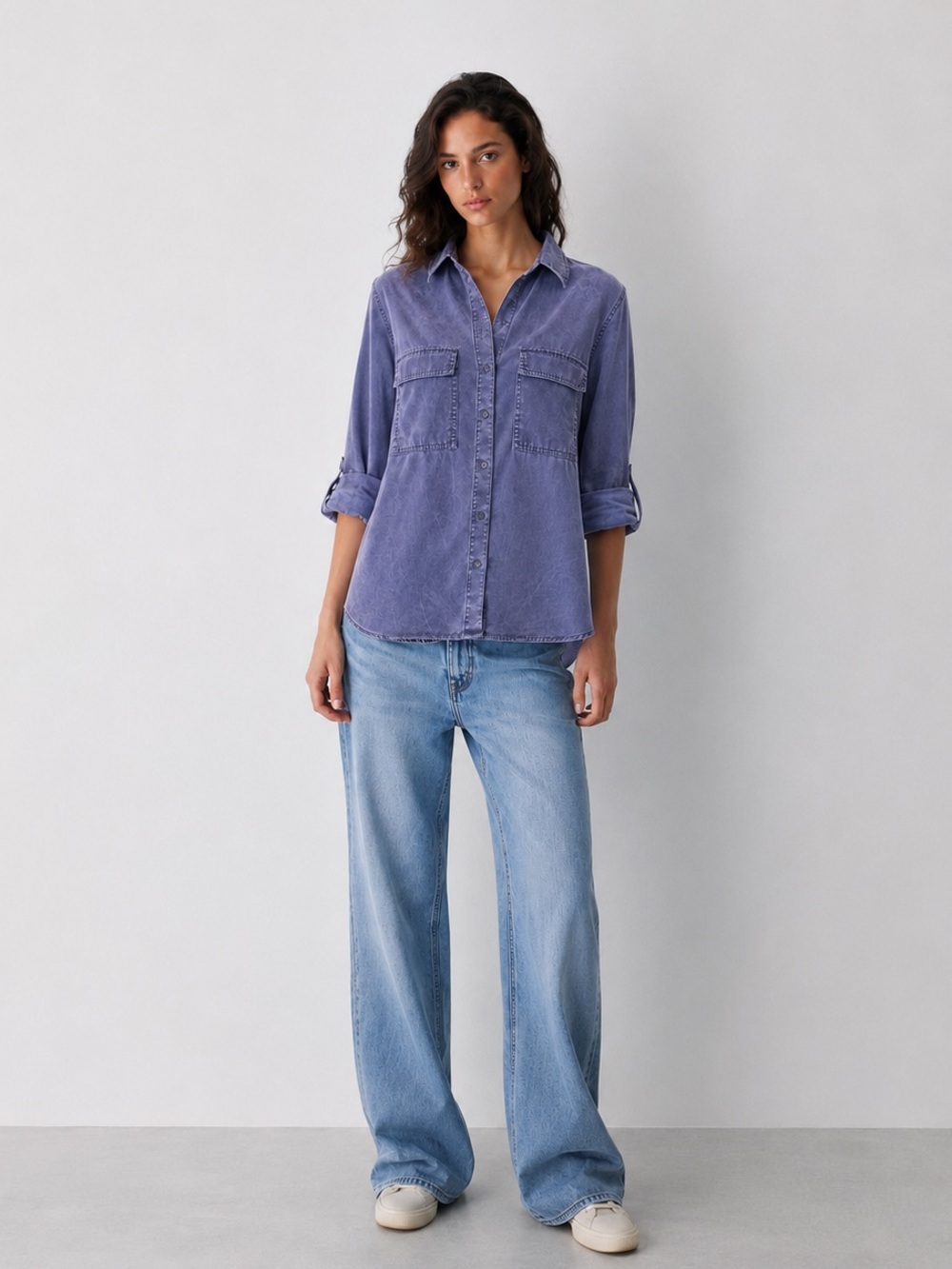 Aritzia Babaton Utility Shirt XS DivineDrape TENCEL Sandwashed Blue Oversized